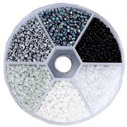 Seed beads sortiment. 2 mm. 4000 stk. Sort/hvid/grå.